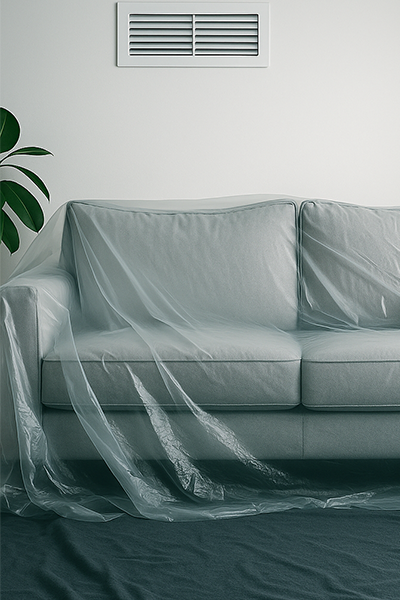 Floors and furniture are covered to keep your house clean