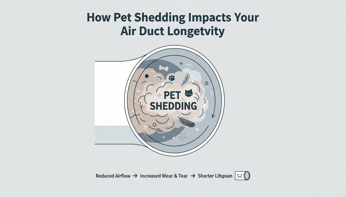 An infographic explaining the need for HVAC duct cleaning to remove pet shedding and dander that causes reduced airflow, increased wear and tear, and a shorter system lifespan.